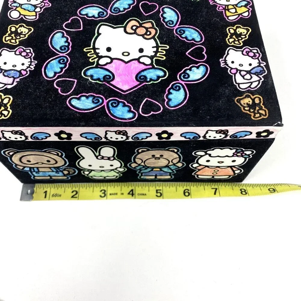 Sanrio Hello Kitty Black Velvet Keepsake Coloring Box With Mirror Preowned